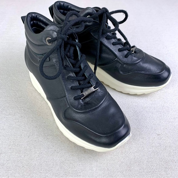 HAYDEN Black Leather Platform Wedge Sneakers CARMELA - Picture 9 of 14